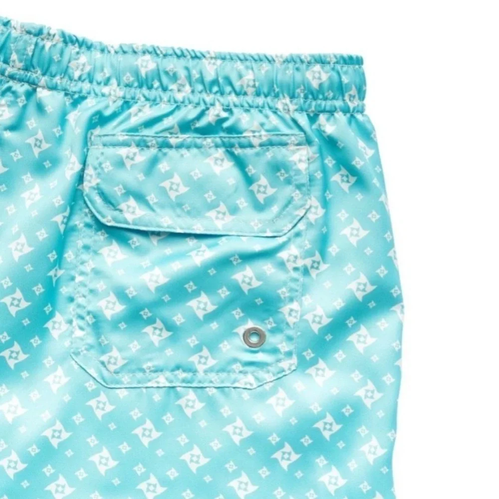 Marwida Men's Luxury Swim Trunks Mesh Lining Aqua Star Size Large